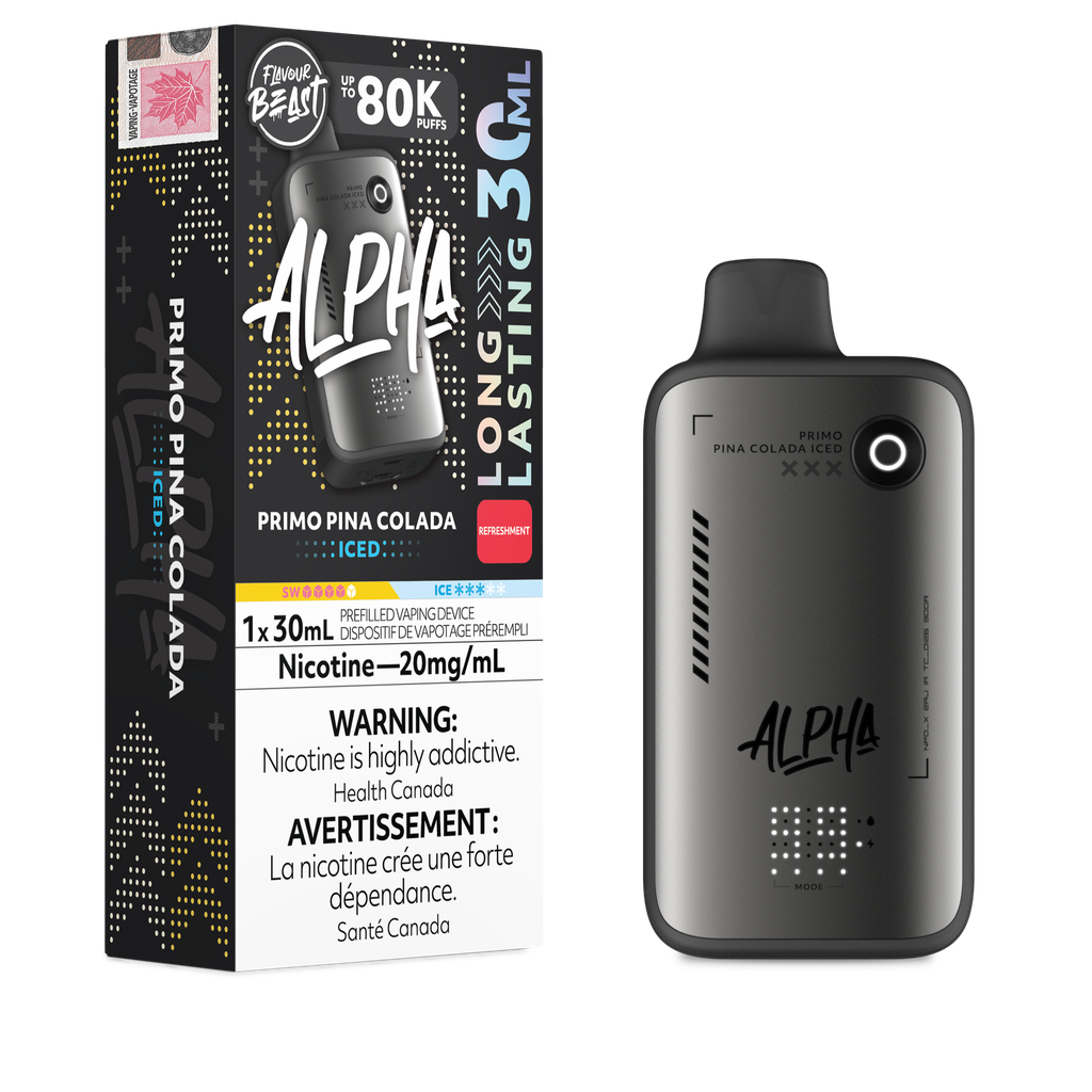 Flavour Beast Alpha Primo Pina Colada Iced 80K disposable vape 30mL 20mg nicotine Canada