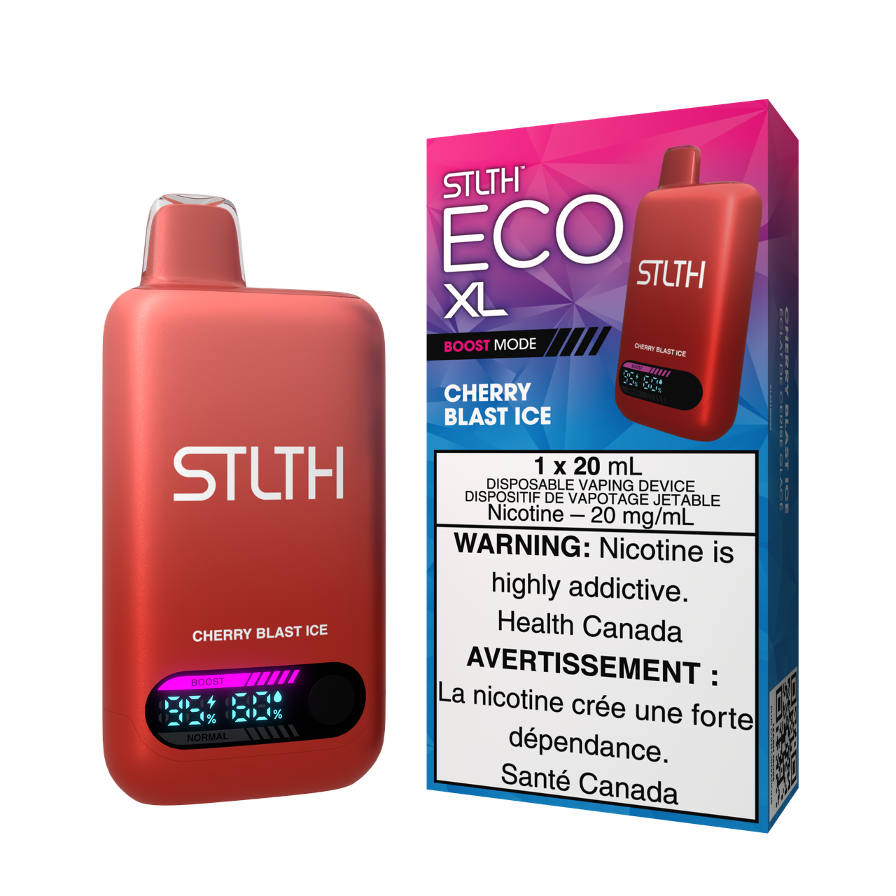 STLTH ECO XL disposable vape Canada — 20 mL e‑liquid, rechargeable USB‑C, LED screen, adjustable airflow, high-value long-lasting design.