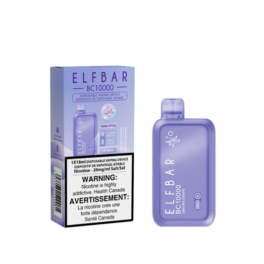 Elf Bar BC10000 Sakura Grape delivers up to 10,000 puffs of floral sakura and sweet grape flavor with smooth draws and a rechargeable Type-C battery.