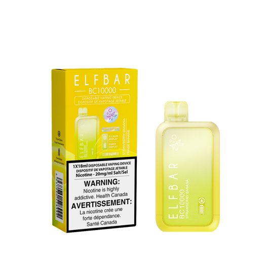 Elf Bar BC10000 Strawberry Banana delivers up to 10,000 puffs of sweet strawberry and creamy banana with smooth draws and a rechargeable Type-C battery.