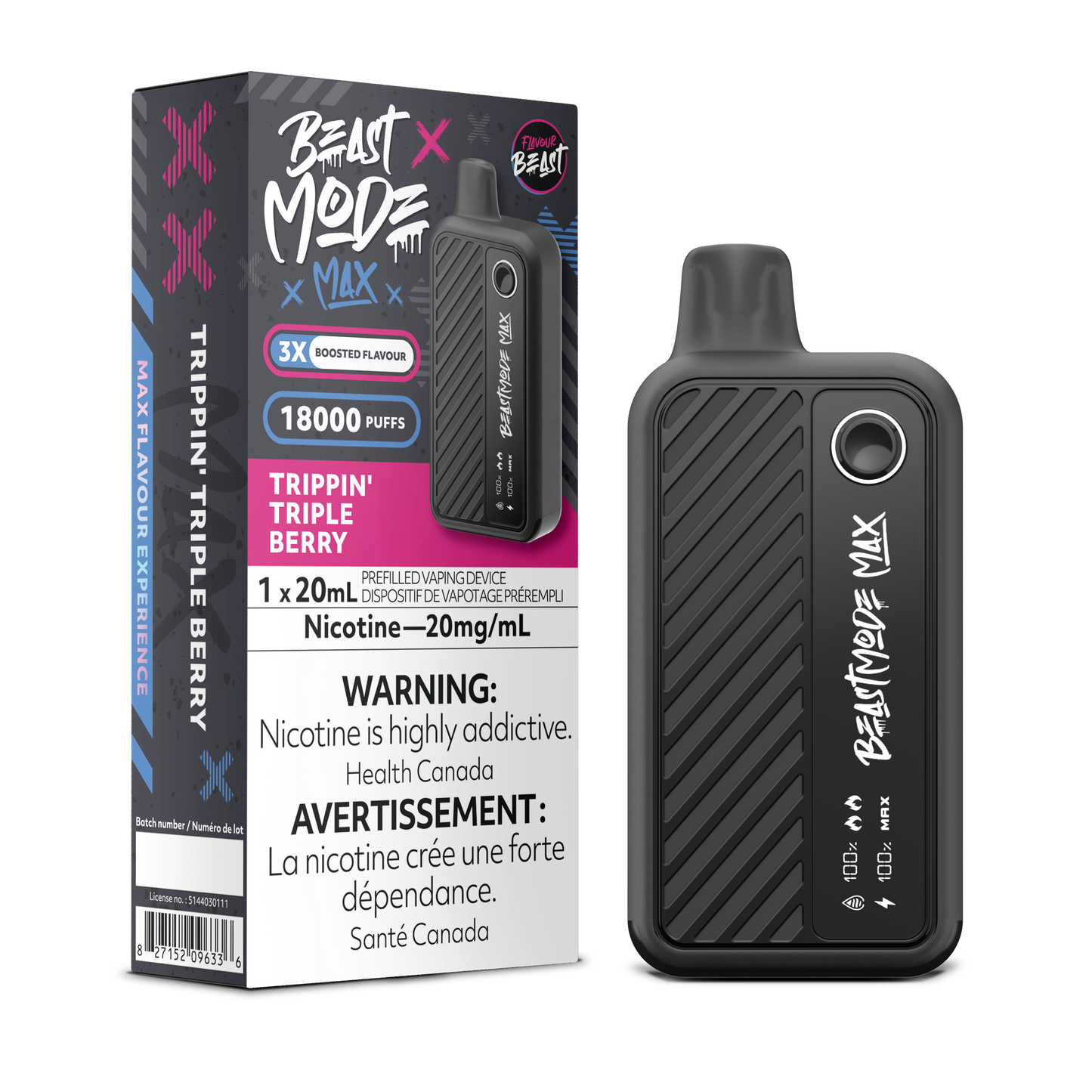 Flavour Beast Beast Mode Max Trippin’ Triple Berry disposable vape offering bold mixed berry flavor, smooth vapor, and sleek high-performance design.