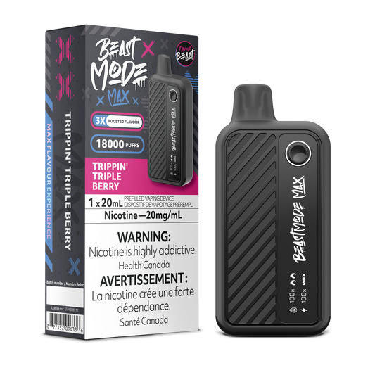 Flavour Beast Beast Mode Max Trippin’ Triple Berry disposable vape offering bold mixed berry flavor, smooth vapor, and sleek high-performance design.
