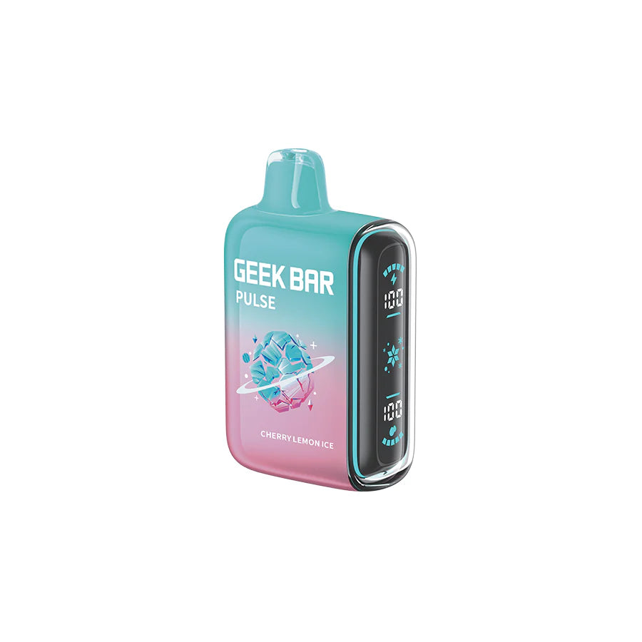 Geek Bar Pulse Cherry Lemon Ice disposable vape delivering juicy cherry and zesty lemon flavour with icy finish, up to 9,000 puffs in sleek high-performance design.