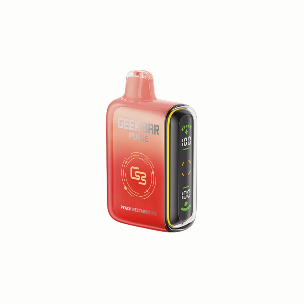 Geek Bar Pulse Disposable Vape Peach Nectarine Ice – sweet peach and nectarine blend with icy menthol, dual mesh coil, LED screen, and Boost Mode.