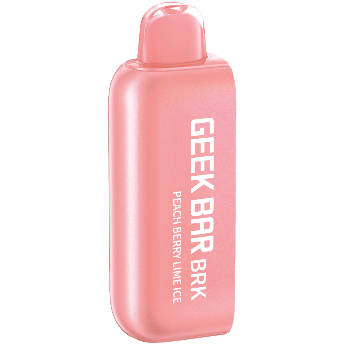 A pink disposable GEEK BAR BRK pod with the flavor Peach Berry Lime Ice indicated on the front.