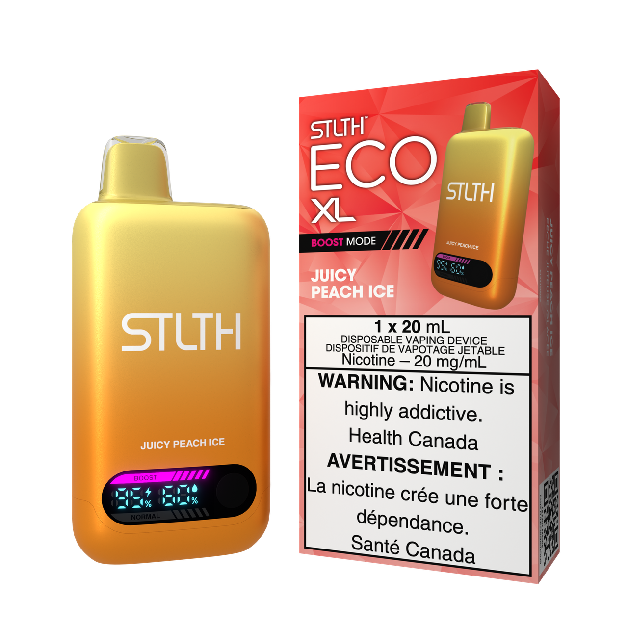 STLTH ECO XL disposable vape Canada — 20 mL e‑liquid, rechargeable USB‑C, LED screen, adjustable airflow, high-value long-lasting design.