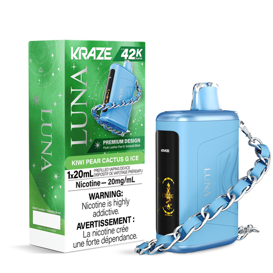Kraze Luna 42K Disposable Vape – ultra-capacity 42,000-puff device with high-performance dual mesh coil, OLED screen, Type-C recharge and premium luxury finish.