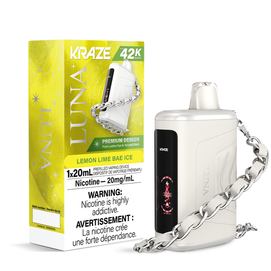 Kraze Luna 42K Disposable Vape – ultra-capacity 42,000-puff device with high-performance dual mesh coil, OLED screen, Type-C recharge and premium luxury finish.