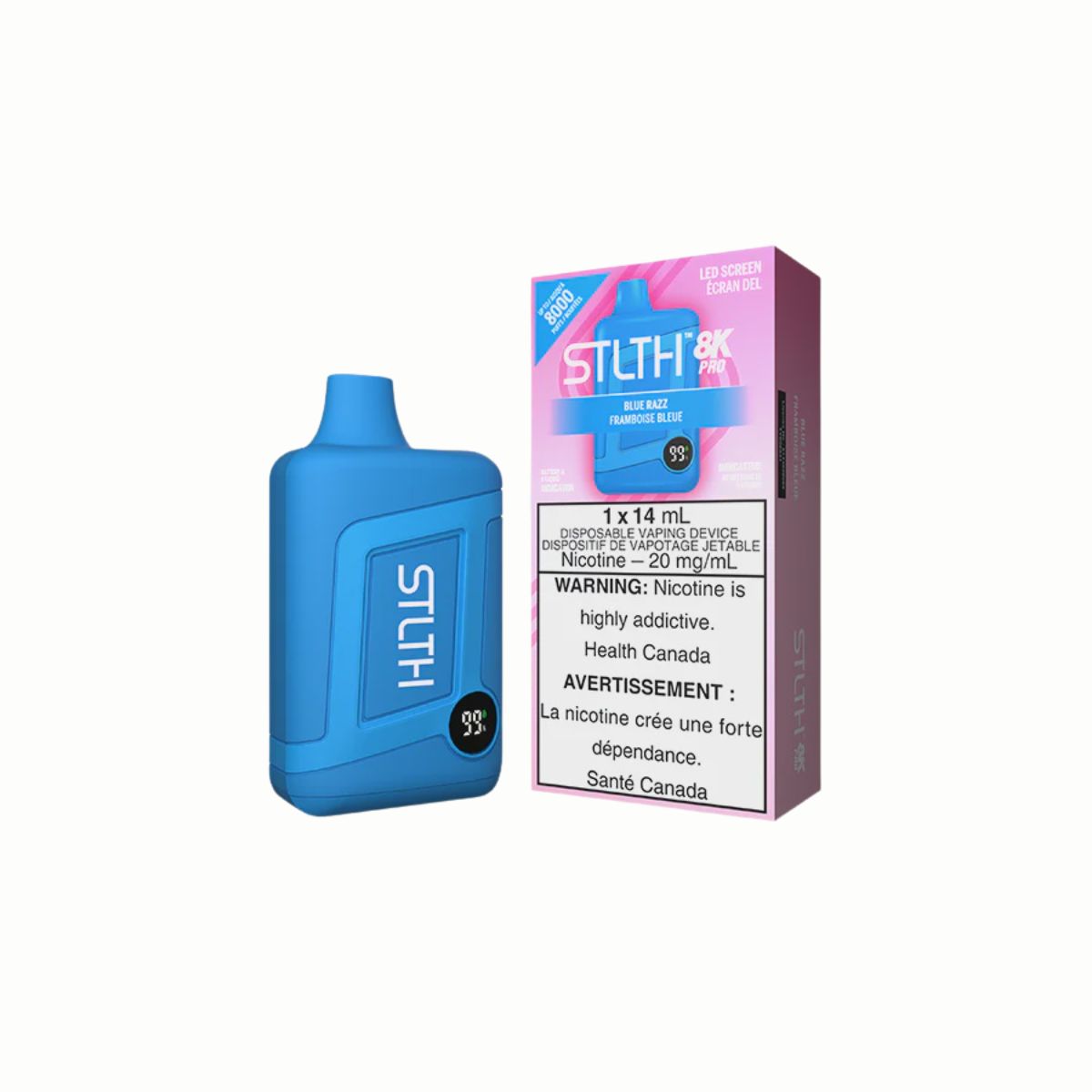 STLTH 8K Pro rechargeable disposable vape — matte finish design and smart LED display