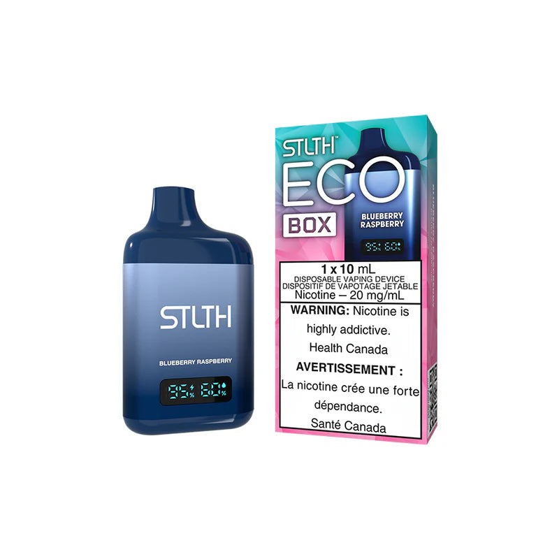 Explore the STLTH ECO BOX Disposable — 10 mL flavour capacity, rechargeable USB-C, battery & e-liquid levels, and adjustable airflow for your style.