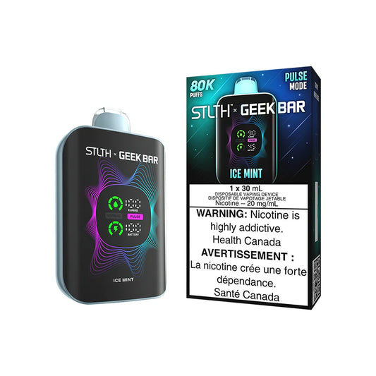 STLTH x Geekbar 80K - Ice Mint device with vibrant design and warning label.