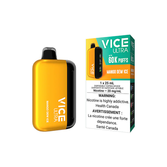 Vice Ultra Disposable - Mango Dew Ice, offering 60k puffs of tropical mango and honeydew flavor.