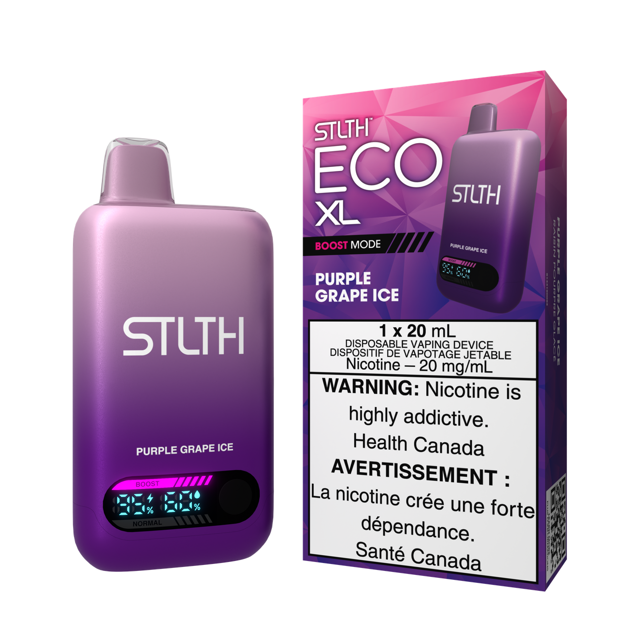 STLTH ECO XL disposable vape Canada — 20 mL e‑liquid, rechargeable USB‑C, LED screen, adjustable airflow, high-value long-lasting design.