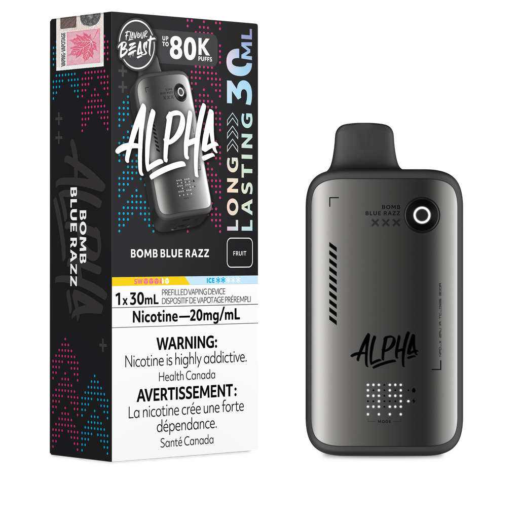 Flavour Beast Alpha Bomb Blue Razz 80K disposable vape 30mL 20mg nicotine Canada