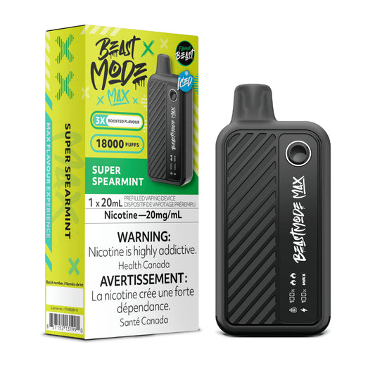 Flavour Beast Beast Mode Super Spearmint disposable vape featuring an ultra-cool mint flavor, smooth draw, and sleek design for long-lasting performance.