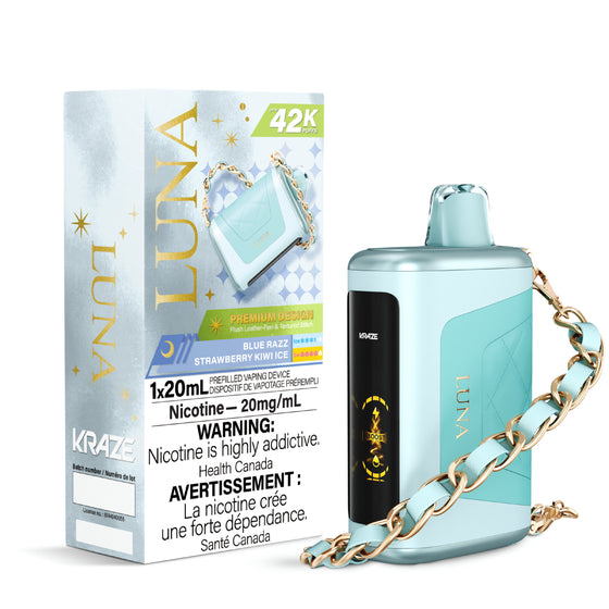 Kraze Luna 42K Disposable Vape – ultra-capacity 42,000-puff device with high-performance dual mesh coil, OLED screen, Type-C recharge and premium luxury finish.