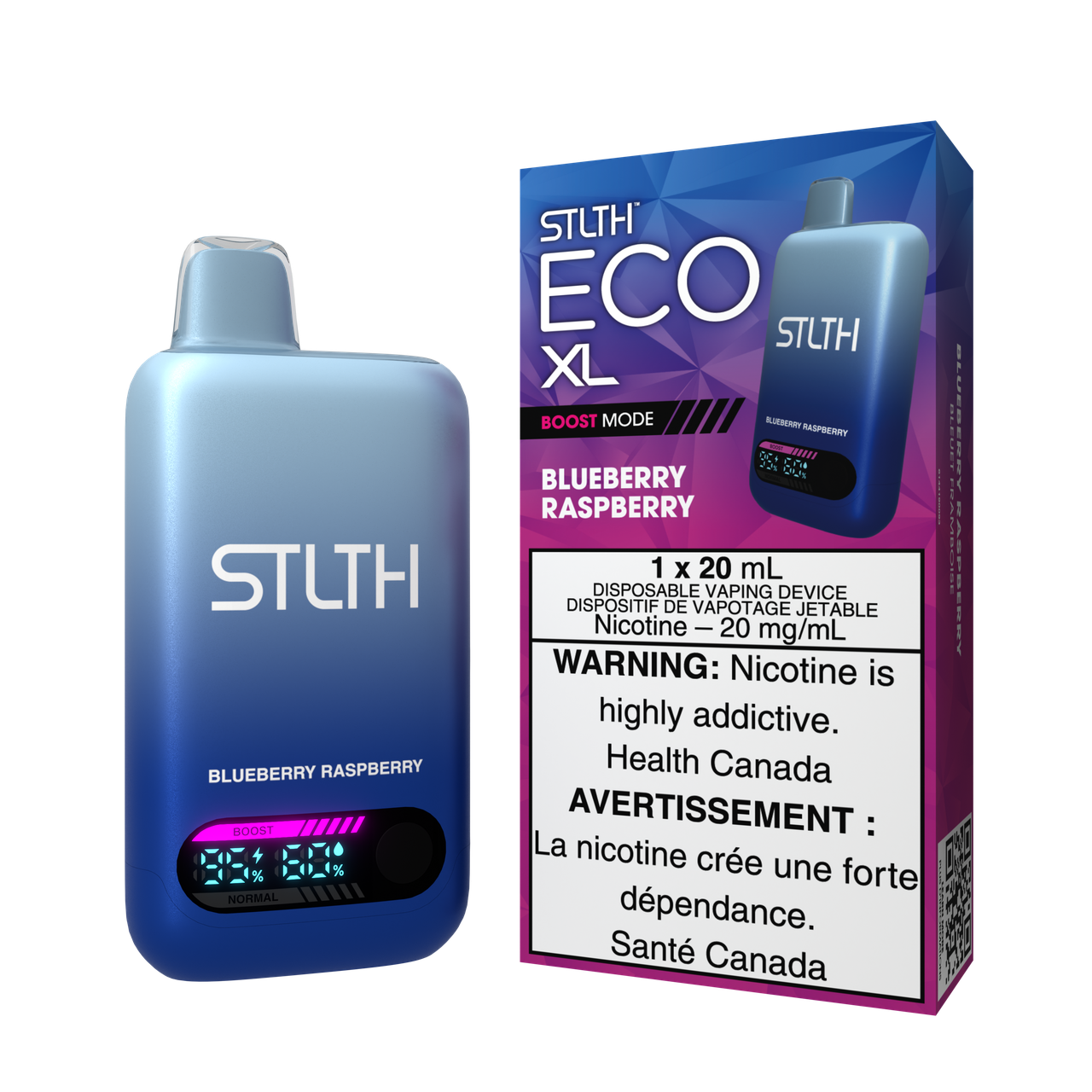STLTH ECO XL disposable vape Canada — 20 mL e‑liquid, rechargeable USB‑C, LED screen, adjustable airflow, high-value long-lasting design.