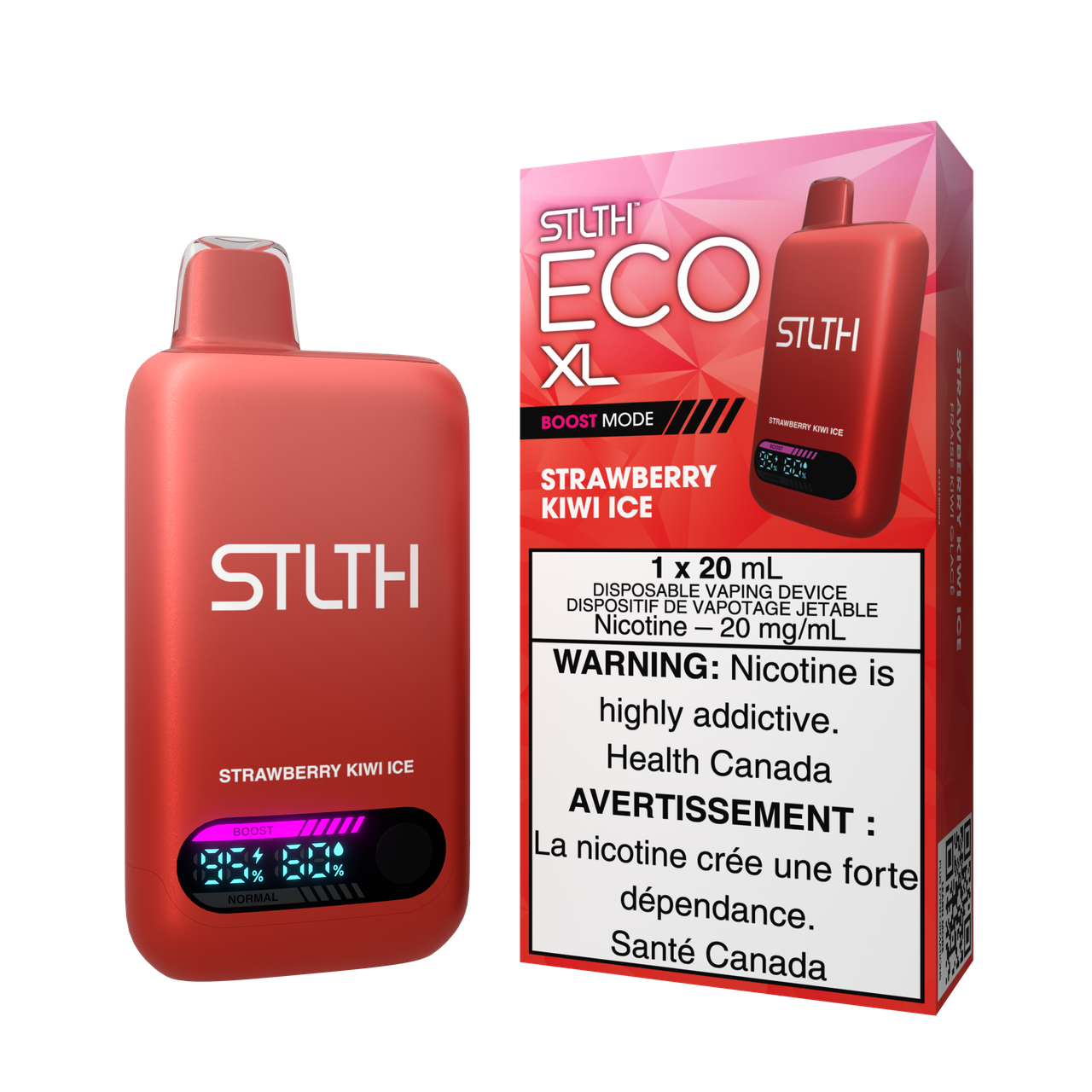 STLTH ECO XL disposable vape Canada — 20 mL e‑liquid, rechargeable USB‑C, LED screen, adjustable airflow, high-value long-lasting design.