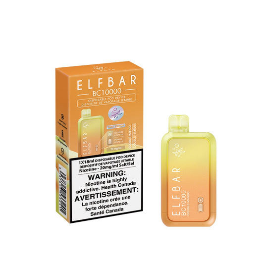 Elf Bar BC10000 Double Mango delivers up to 10,000 puffs of juicy mango flavor with smooth draws and a rechargeable Type-C battery.