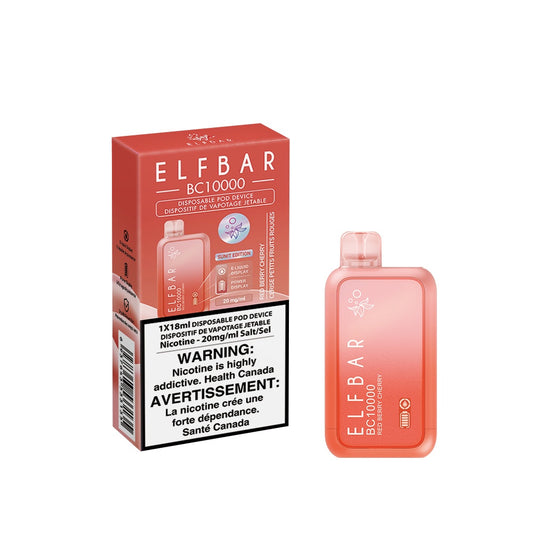 Elf Bar BC10000 Red Berry Cherry delivers up to 10,000 puffs of ripe red berry and sweet cherry flavor with smooth draws and a rechargeable Type-C battery.