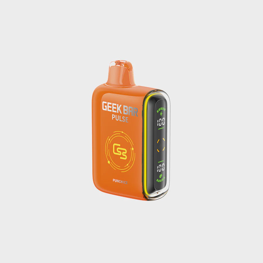 Geek Bar Pulse Disposable Vape Punch Ice – tropical fruit medley with a frosty menthol finish, featuring dual mesh coils, Boost Mode, and LED screen.