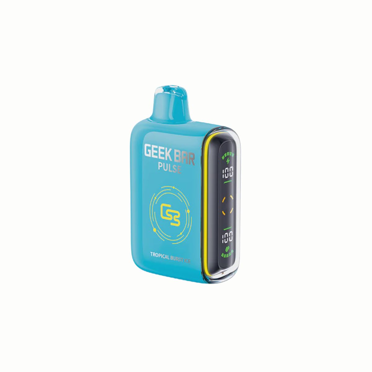 Geek Bar Pulse Disposable Vape Tropical Burst Ice – vibrant fusion of pineapple, kiwi, orange, lemon, and mint with a refreshing icy finish, featuring dual mesh coils and LED screen.