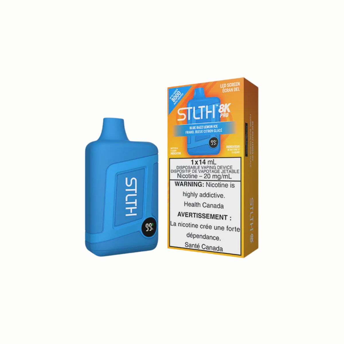 STLTH 8K Pro rechargeable disposable vape — matte finish design and smart LED display