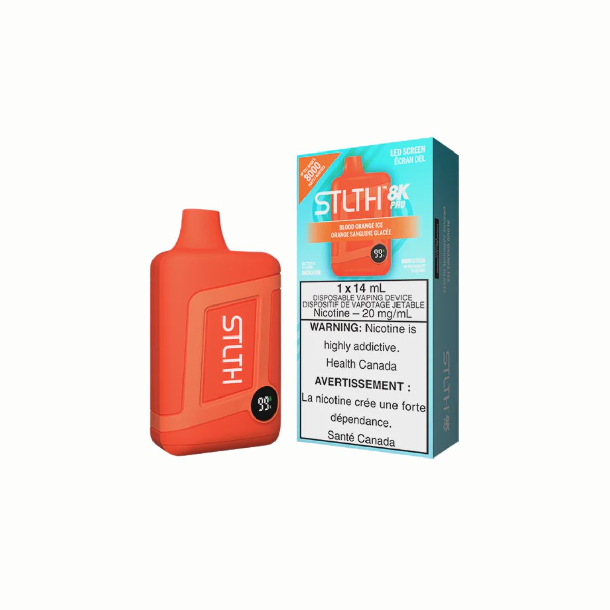 STLTH 8K Pro rechargeable disposable vape — matte finish design and smart LED display