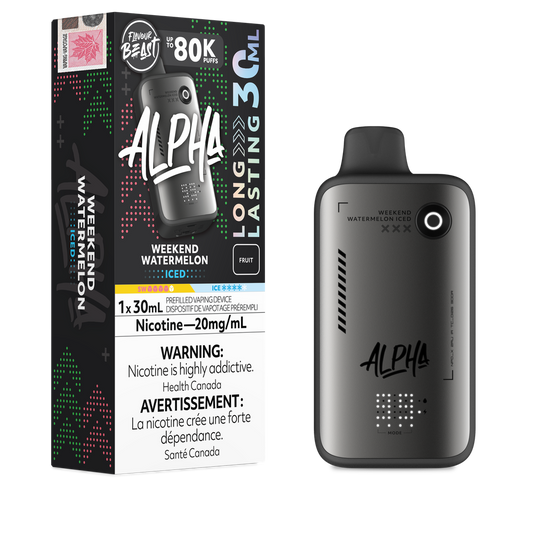 Flavour Beast Alpha Weekend Watermelon Iced 80K disposable vape 30mL 20mg nicotine Canada