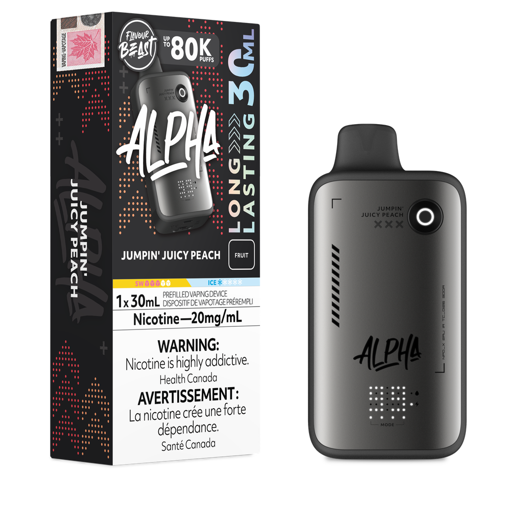 Flavour Beast Alpha Jumpin' Juicy Peach 80K disposable vape 30mL 20mg nicotine Canada