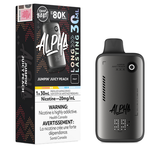 Flavour Beast Alpha Jumpin' Juicy Peach 80K disposable vape 30mL 20mg nicotine Canada