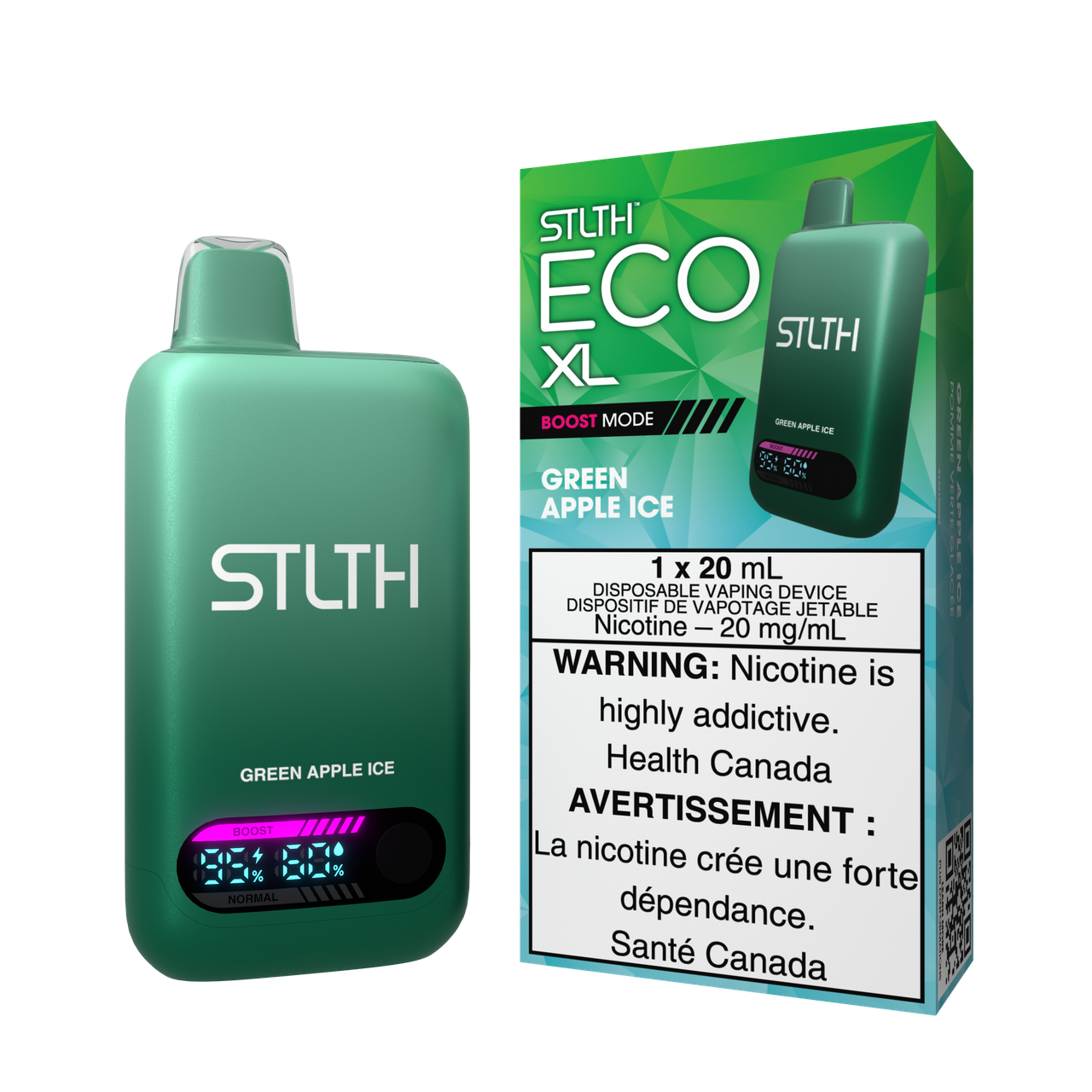 STLTH ECO XL disposable vape Canada — 20 mL e‑liquid, rechargeable USB‑C, LED screen, adjustable airflow, high-value long-lasting design.