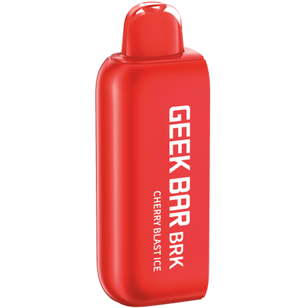 A red GEEK BAR BRK pod with the text 'GEEK BAR BRK CHERRY BLAST ICE' printed on it.
