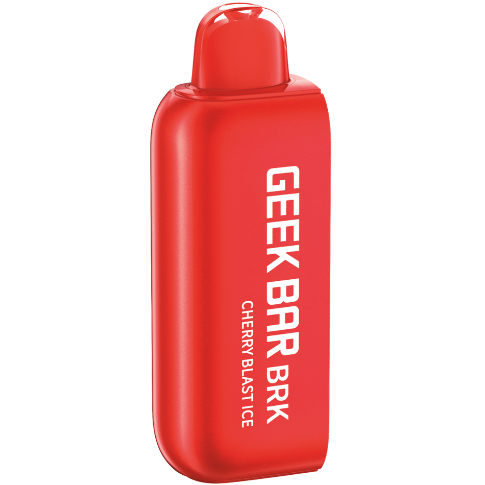 A red GEEK BAR BRK pod with the text 'GEEK BAR BRK CHERRY BLAST ICE' printed on it.
