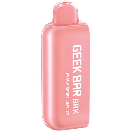A pink disposable GEEK BAR BRK pod with the flavor Peach Berry Lime Ice indicated on the front.