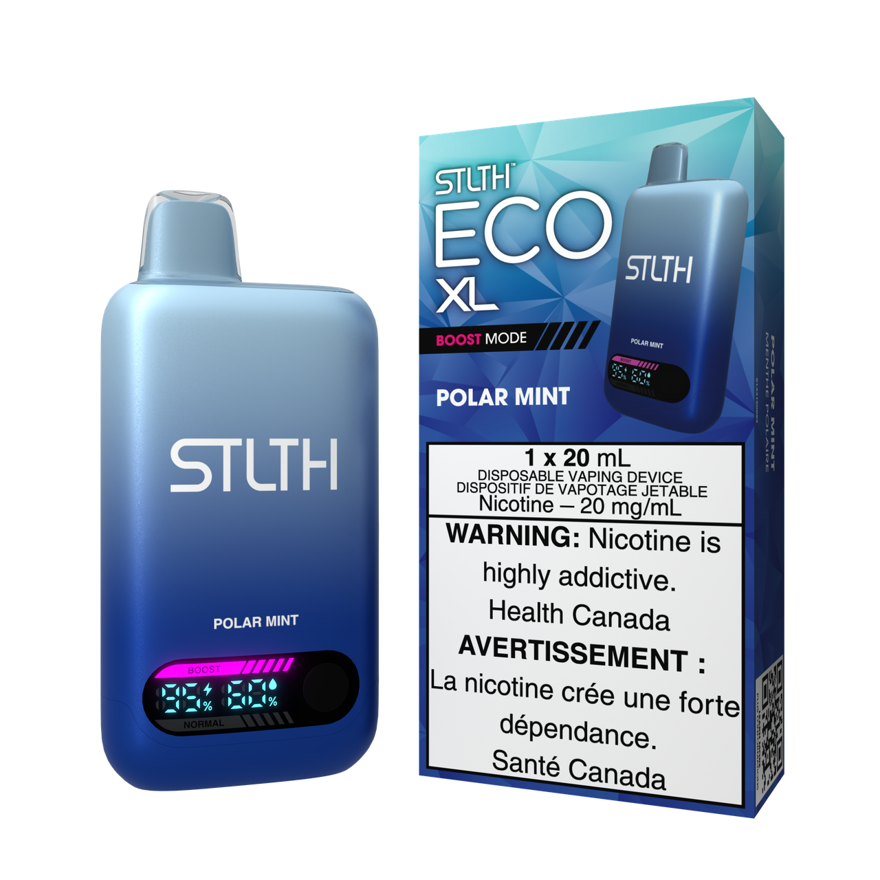 STLTH ECO XL disposable vape Canada — 20 mL e‑liquid, rechargeable USB‑C, LED screen, adjustable airflow, high-value long-lasting design.