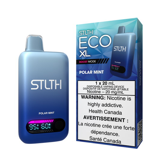 STLTH ECO XL disposable vape Canada — 20 mL e‑liquid, rechargeable USB‑C, LED screen, adjustable airflow, high-value long-lasting design.