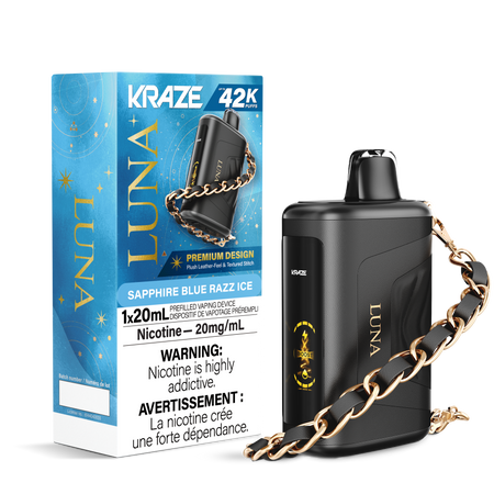 Kraze Luna 42K Disposable Vape – ultra-capacity 42,000-puff device with high-performance dual mesh coil, OLED screen, Type-C recharge and premium luxury finish.