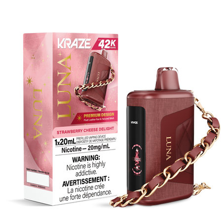 Kraze Luna 42K Disposable Vape – ultra-capacity 42,000-puff device with high-performance dual mesh coil, OLED screen, Type-C recharge and premium luxury finish.