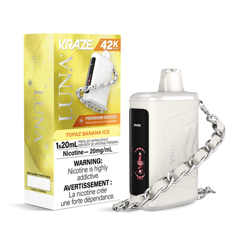 Kraze Luna 42K Disposable Vape – ultra-capacity 42,000-puff device with high-performance dual mesh coil, OLED screen, Type-C recharge and premium luxury finish.