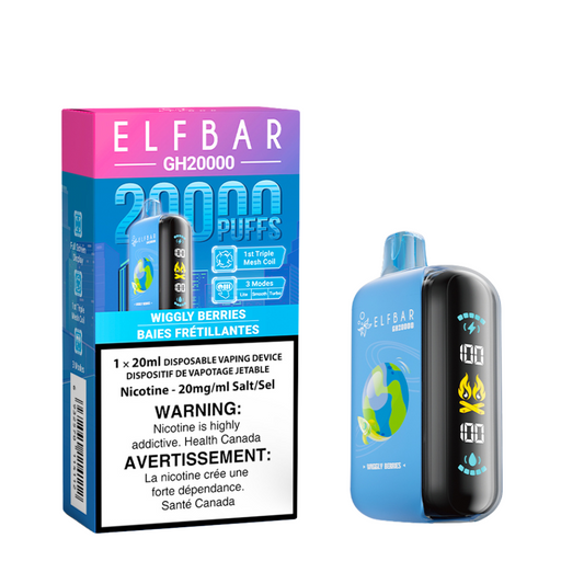 Elf Bar GH20000 Wiggy Berries delivers up to 20,000 puffs of mixed berry flavor with sweet and tangy notes, customizable modes, and rich vapor.