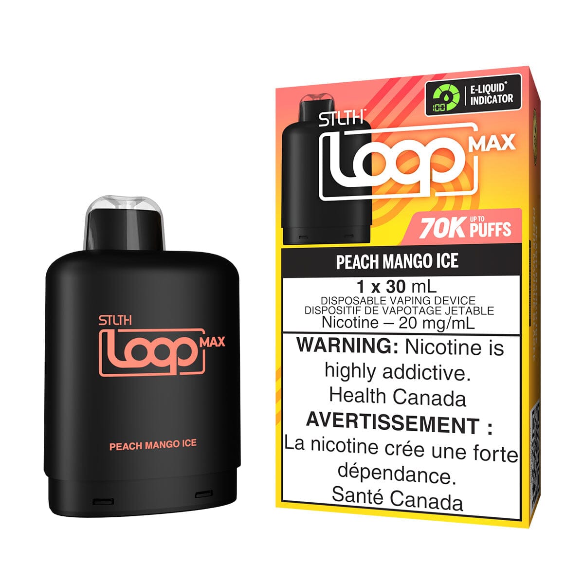 STLTH Loop Max 70K Peach Mango Ice 20mg 30mL Disposable Vape Pod