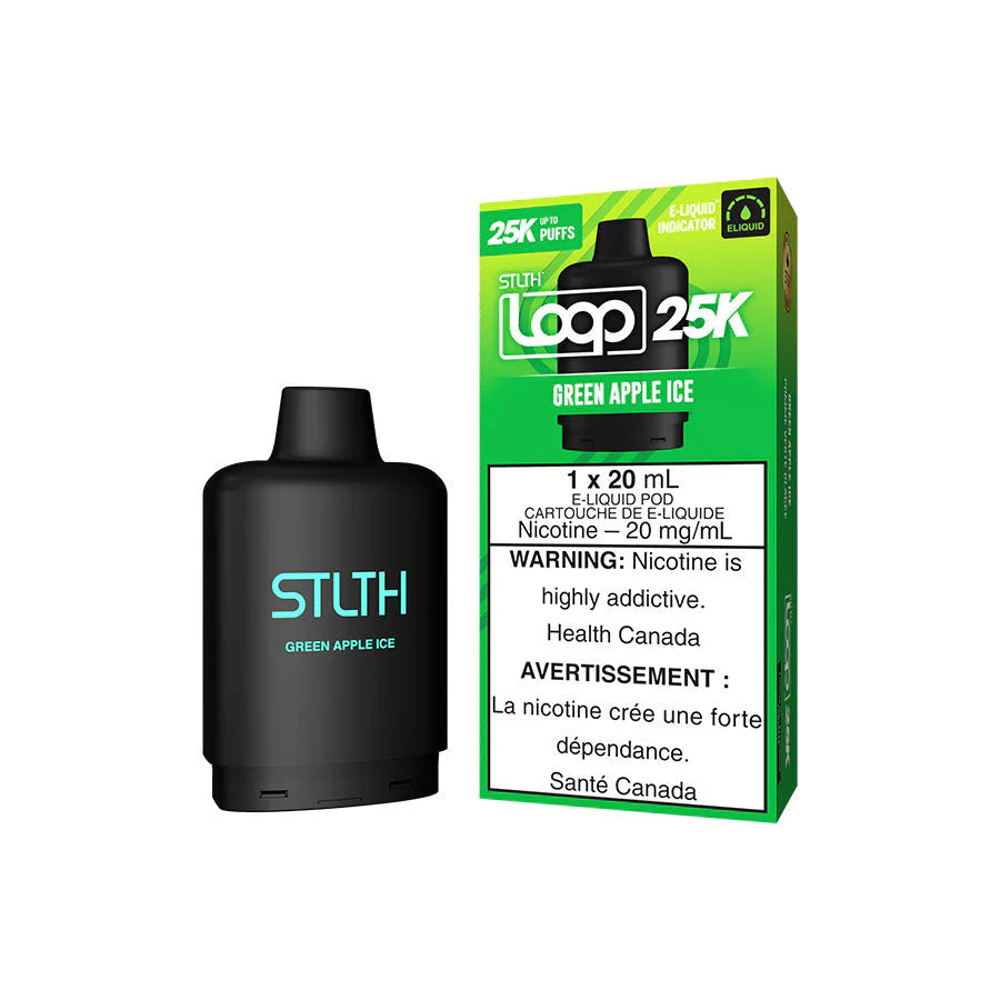 STLTH Loop 25K Green Apple Ice 20mg 20mL E-Liquid Pod Cartridge