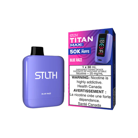 STLTH Titan Max disposable vape Canada — 30 mL e‑liquid, up to 50,000 puffs, rechargeable USB‑C battery, mega LED screen and adjustable airflow