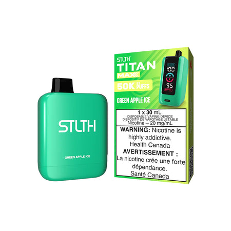 STLTH Titan Max disposable vape Canada — 30 mL e‑liquid, up to 50,000 puffs, rechargeable USB‑C battery, mega LED screen and adjustable airflow