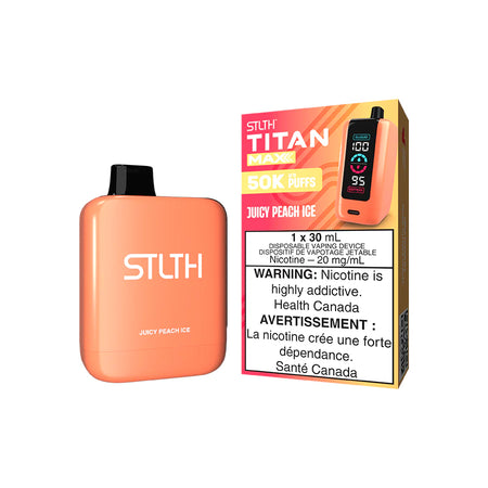 STLTH Titan Max disposable vape Canada — 30 mL e‑liquid, up to 50,000 puffs, rechargeable USB‑C battery, mega LED screen and adjustable airflow