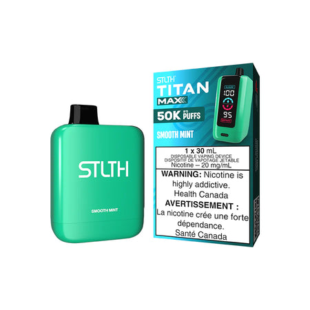STLTH Titan Max disposable vape Canada — 30 mL e‑liquid, up to 50,000 puffs, rechargeable USB‑C battery, mega LED screen and adjustable airflow