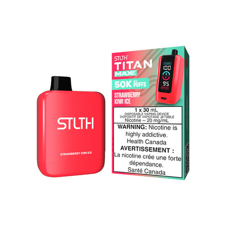 STLTH Titan Max disposable vape Canada — 30 mL e‑liquid, up to 50,000 puffs, rechargeable USB‑C battery, mega LED screen and adjustable airflow