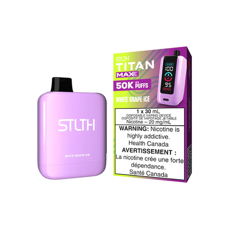 STLTH Titan Max disposable vape Canada — 30 mL e‑liquid, up to 50,000 puffs, rechargeable USB‑C battery, mega LED screen and adjustable airflow