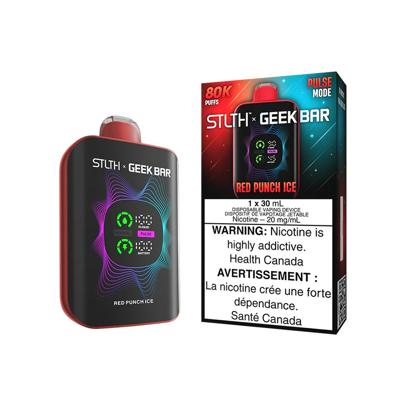 STLTH x Geekbar 80K - Red Punch Ice device with vibrant design and warning label.